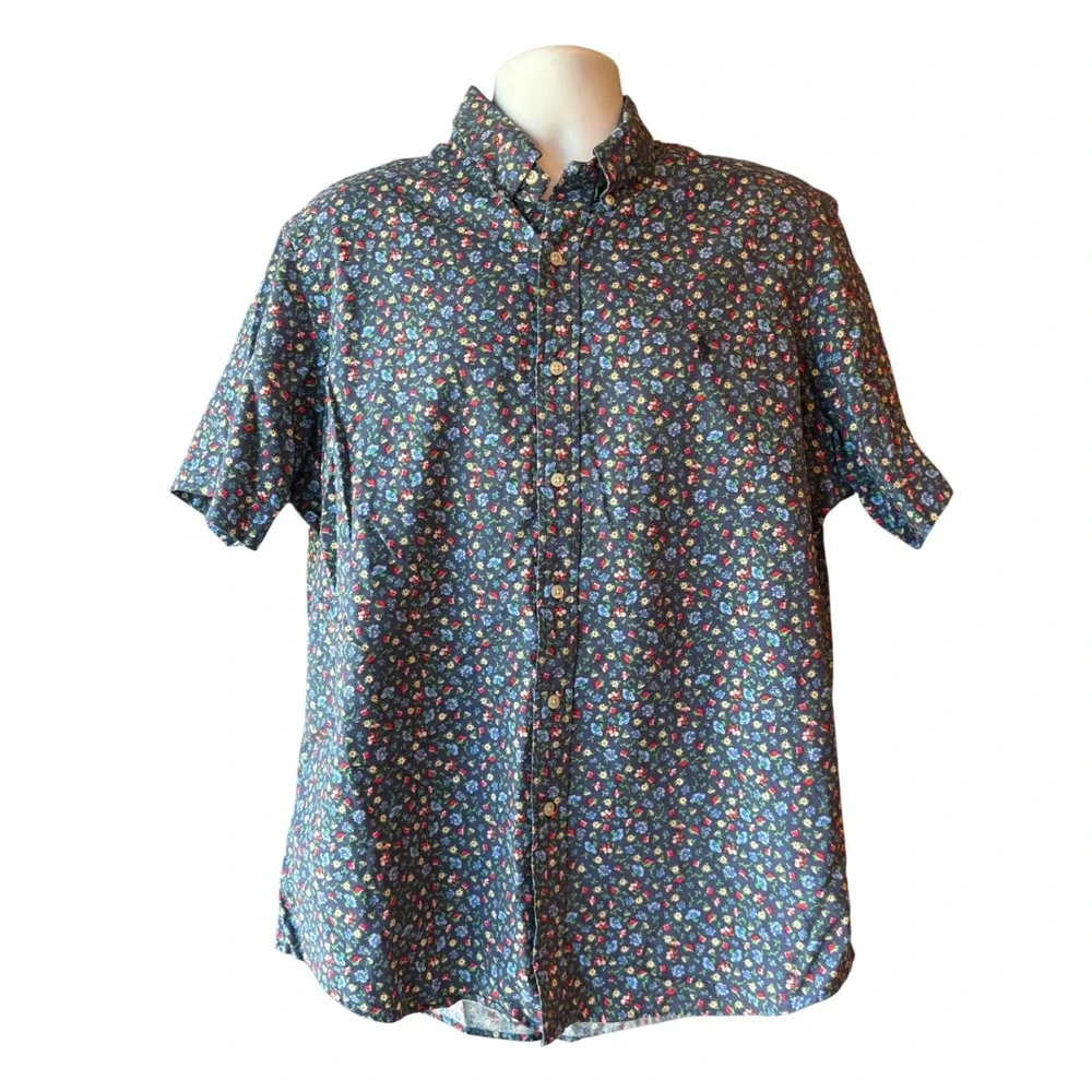 Polo Ralph Lauren Floral Print Button Front Shirt Navy Men's Size X-Large